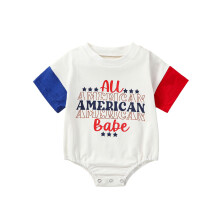 (0-6 Months, Red) Barboteuse bébé pour le 4 juillet, manches courtes, col rond, motif lettres, body nouveau-né