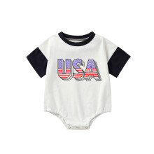 (18-24 Months, Dark Blue) Barboteuse bébé pour le 4 juillet, manches courtes, col rond, motif lettres, body nouveau-né