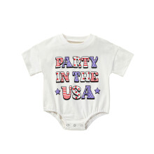 (6-12 Months, White) Combinaison d'été décontractée pour bébés, blanche à manches courtes et col rond avec imprimé lettres.