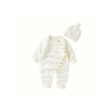(0-3 Months, Creamy White) Baby-Strick-Overall-Set, langärmliger Strampler mit Rundhalsausschnitt und Knopfverschluss, inkl. Mütze