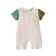 (12-18 Months, Apricot) Combinaison d'été décontractée pour bébés, manches courtes, col rond, couleurs contrastées.