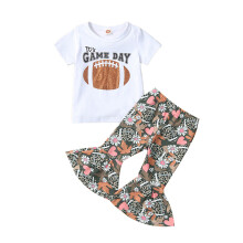 (18-24 Months, White) Kinderpak voor meisjes, casual outfit voor een feestje op straat, met korte mouwen, ronde hals en lange flared broek.
