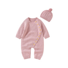 (0-3 Months, Pink) Baby-Strick-Overall-Set, langärmliger Strampler mit Rundhalsausschnitt und Knopfverschluss, inkl. Mütze
