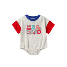 (0-6 Months, Light Grey 3) Barboteuse bébé pour le 4 juillet, manches courtes, col rond, imprimé drapeau/fleurs, body nouveau-né