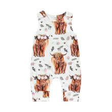 (12-18 Months, White) Baba lány overál, ujjatlan, kerek nyakú, tehénvirágmintás, nyári romper hétköznapokra