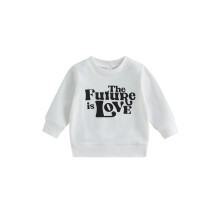(6-12 Months, White) Sweat-shirt automnal pour garçons et filles, manches longues, col rond, imprimé lettres, pull casual