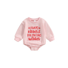 (3-6 Months, Pink) Dievčenský overal s dlhým rukávom a výstrihom do O, potlačou srdca a písmenami, na Valentína