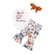 (0-3 Months, White) Zomerse Onafhankelijkheidsdag Baby Meisjes Broekpak Casual Straatfeest Mouwloze Romper Top + Lange Broek + Hoofdband