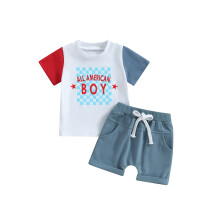(18-24 Months, White) Babykleding voor Onafhankelijkheidsdag: set met sterren en letters, T-shirt en short, 2-delig.
