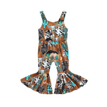 (3-4 Years, Brown) Mädchen Jumpsuit mit Trägern, Kaktus-Print, ärmellos, ausgestellt, Sommer, für Kleinkinder und Babys