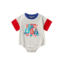 (6-12 Months, Light Grey 1) Barboteuse bébé pour le 4 juillet, manches courtes, col rond, imprimé drapeau/fleurs, body nouveau-né