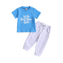 (12-18 Months, Blue) Kinderpak voor jongens, casual overhemd met korte mouwen voor een straatfeestje + joggingbroek met trekkoordzakken