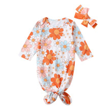 (0-3 Months, Orange) Babyschlafsack, Pucksack für Neugeborene, weich, hautfreundlich, dünn und saugfähig, Badetuch-Schlafsack + Stirnband