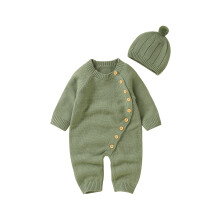 (3-6 Months, Green) Baby-Strick-Overall-Set, langärmliger Strampler mit Rundhalsausschnitt und Knopfverschluss, inkl. Mütze