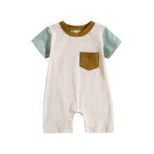 (3-6 Months, Brown) Combinaison d'été décontractée pour bébés, manches courtes, col rond, couleurs contrastées.