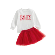 (6-12 Months, Red) Conjunto para bebé niña: sudadera de manga larga con cuello redondo + falda de tul A.