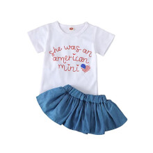 (12-18 Months, White) Haine pentru fete cu imprimeu stele și dungi, guler rotund, salopetă, seturi 2 buc.