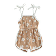 (18-24 Months, Khaki) Overal pro miminka a dívky, květinový potisk, krátké body, špagetová ramínka, na běžné nošení