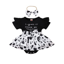 (0-3 Months, Black) Salopetă de vară pentru bebeluși, cu mânecă scurtă, guler rotund, cu fundă în față, cu fustă tip patchwork