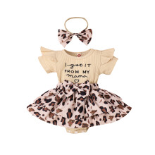 (3-6 Months, Khaki) Salopetă de vară pentru bebeluși, cu mânecă scurtă, guler rotund, cu fundă în față, cu fustă tip patchwork