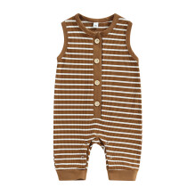 (12-18 Months, Yellowish Brown Stripe) Letné overaly pre novorodencov s golierom a gombíkmi, bez rukávov, pre dievčatá a chlapcov