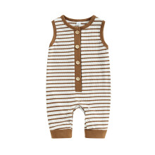 (6-12 Months, White Stripe) Letné overaly pre novorodencov s golierom a gombíkmi, bez rukávov, pre dievčatá a chlapcov
