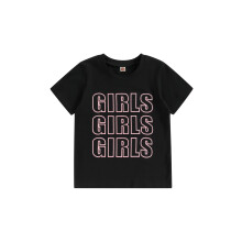 (11-12 Years, Black) Zomerse casual top voor peutermeisjes: zwart T-shirt met korte mouwen en ronde hals en letterprint, losvallend model.
