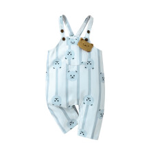 (18-24 Months, Grey) Kid Girls Boys Romper, Summer Sleeveless Striped Bear Print Suspender Pants Casual Party Street Jumpsuit