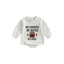 (12-18 Months, Gray) Baby-Strampler für Mädchen und Jungen, Rugby-Buchstabenprint, Rundhals, lange Ärmel, Frühling/Herbst