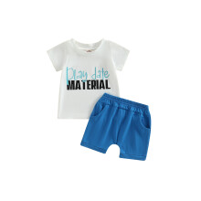 (9-12 Months, White) 2-delige zomeroutfit voor babyjongens, top met korte mouwen en letterprint + short set peuterkleding