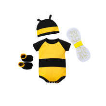 (3-6 Months, Yellow) Újszülött méh jelmez, rövid ujjú méhecske jelmez + sapka + szárnyak + zokni szett
