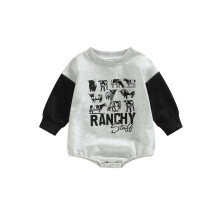 (12-18 Months, Black) Chlapčenský overal s dlhým rukávom a potlačou býka, kontrastnou farbou a písmenami, pre dojčatá a batoľatá.