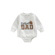 (18-24 Months, Light Grey) Jesenný overal pre novorodencov, ležérny dlhý rukáv s potlačou futbalových písmen, voľný strih