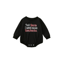(12-18 Months, Black) Barboteuse de Noël pour bébé, body à manches longues avec col rond et impr. lettres, look décontracté.