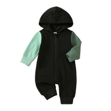 (12-18 Months, Black) Combinaison longue bébé fille/garçon, manches longues, col capuche, style décontracté automne-printemps.