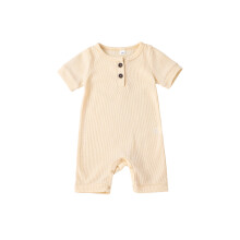 (18-24 Months, Apricot) Bájos baba rövid ujjú romper, kerek nyakú, egyszínű, bordázott, gombos rövidnadrág nyárra és tavaszra.