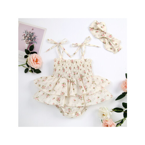 (18-24 Months, Beige) Σετ καλοκαιρινής ολόσωμης και βολάν. 1