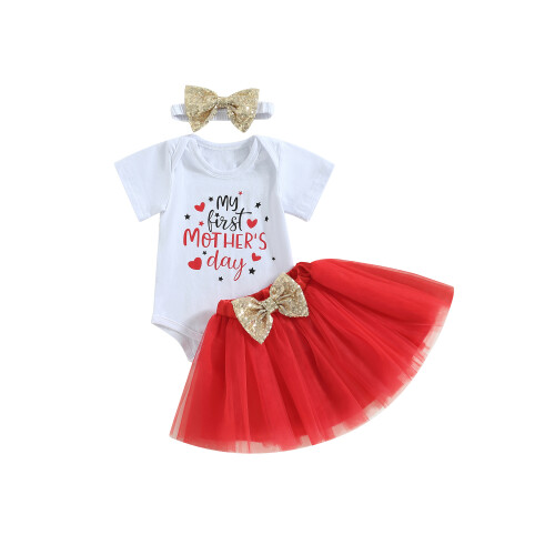 (3-6 Months, Red) Σετ φόρμας μωρών φούστα τούλι.