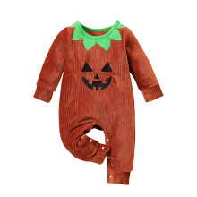 (18-24 Months, Orange) Újszülött Halloween hosszú ujjú overál, grimaszminta, virágdíszítés, kerek nyakú, patchwork body