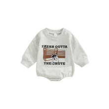 (6-12 Months, Gray) Baby-Herbst-Strampler, Langarm-Rucksack mit Kuh-Print und Buchstabenmuster für Jungen und Mädchen
