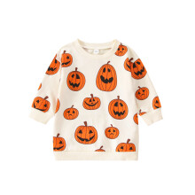 (12-18 Months, Orange) Trui voor jongens en meisjes, Halloween pompoenprint, lange mouwen, ronde hals, losvallend model