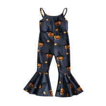 (2-3 Years, Black Gray) Halloween jumpsuit voor meisjes, mouwloos, met spaghettibandjes, hoge taille en uitlopende zoom, bodysuit voor kinderen