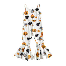 (4-5 Years, White) Halloween jumpsuit voor meisjes, mouwloos, met spaghettibandjes, hoge taille en uitlopende zoom, bodysuit voor kinderen