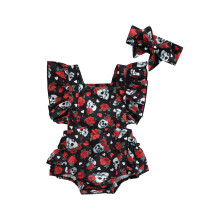 (12-18 Months, Black) db-os kislány halloweeni jelmez, rózsaszín koponyás, fodros romper + hajpánt szett csecsemőknek, 0-24 hó