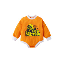 (6-12 Months, Orange) Combinaison bébé Halloween ghost/château imprimé, lettres contrastées, manches longues, col rond, bouton-pression.