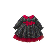 (4-5 Years, Red) Peuterjurk voor meisjes, lente/herfst, A-lijn model, lange mouwen, Peter Pan kraag, geruite jurk met riem