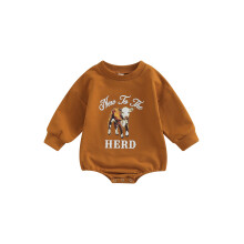 (12-18 Months, Dark Yellow) Baby-Herbst-Strampler, Langarm-Rucksack mit Kuh-Print und Buchstabenmuster für Jungen und Mädchen