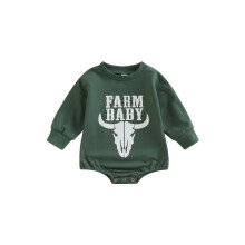 (6-12 Months, Green) Baby-Herbst-Strampler, Langarm-Rucksack mit Kuh-Print und Buchstabenmuster für Jungen und Mädchen