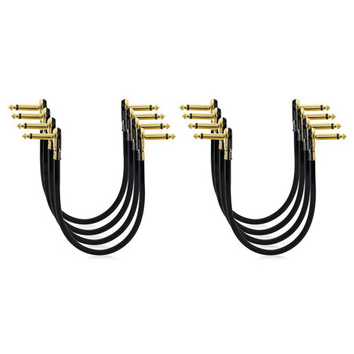 8 Pack 12 Inch Guitar Patch Cables, Right Angle Golden Pancake Connector for Effects Pedal Board