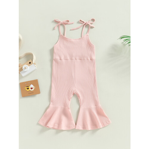(4-5 Years, Pink) Καλοκαιρινή Φόρμα για Κορίτσι, Αμάνικη Ριμπ Μπλούζα με Καμπάνα 1